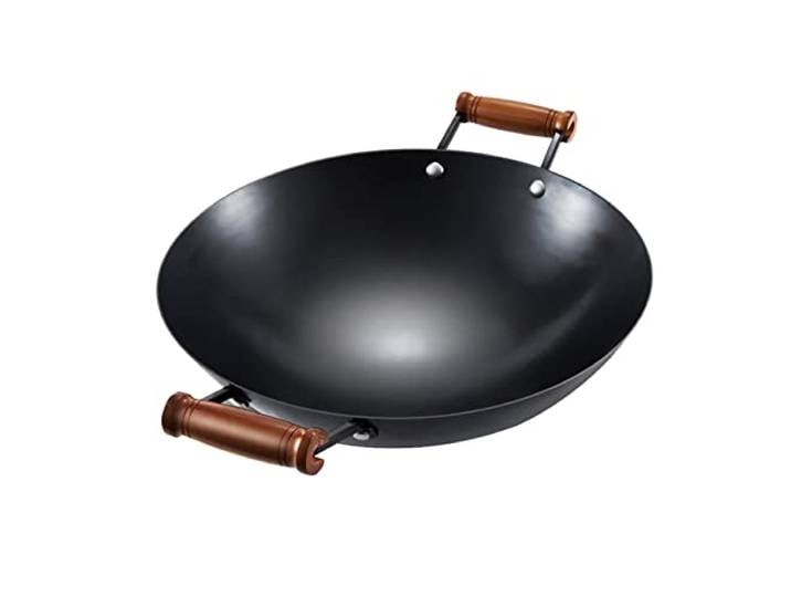 YYUINU Eisen-Wok, Wok für Sautierte und Pfannengerichte, Doppelohr-Saute-Wok-Pfanne, Topfkoch-Qualität,φ30cm