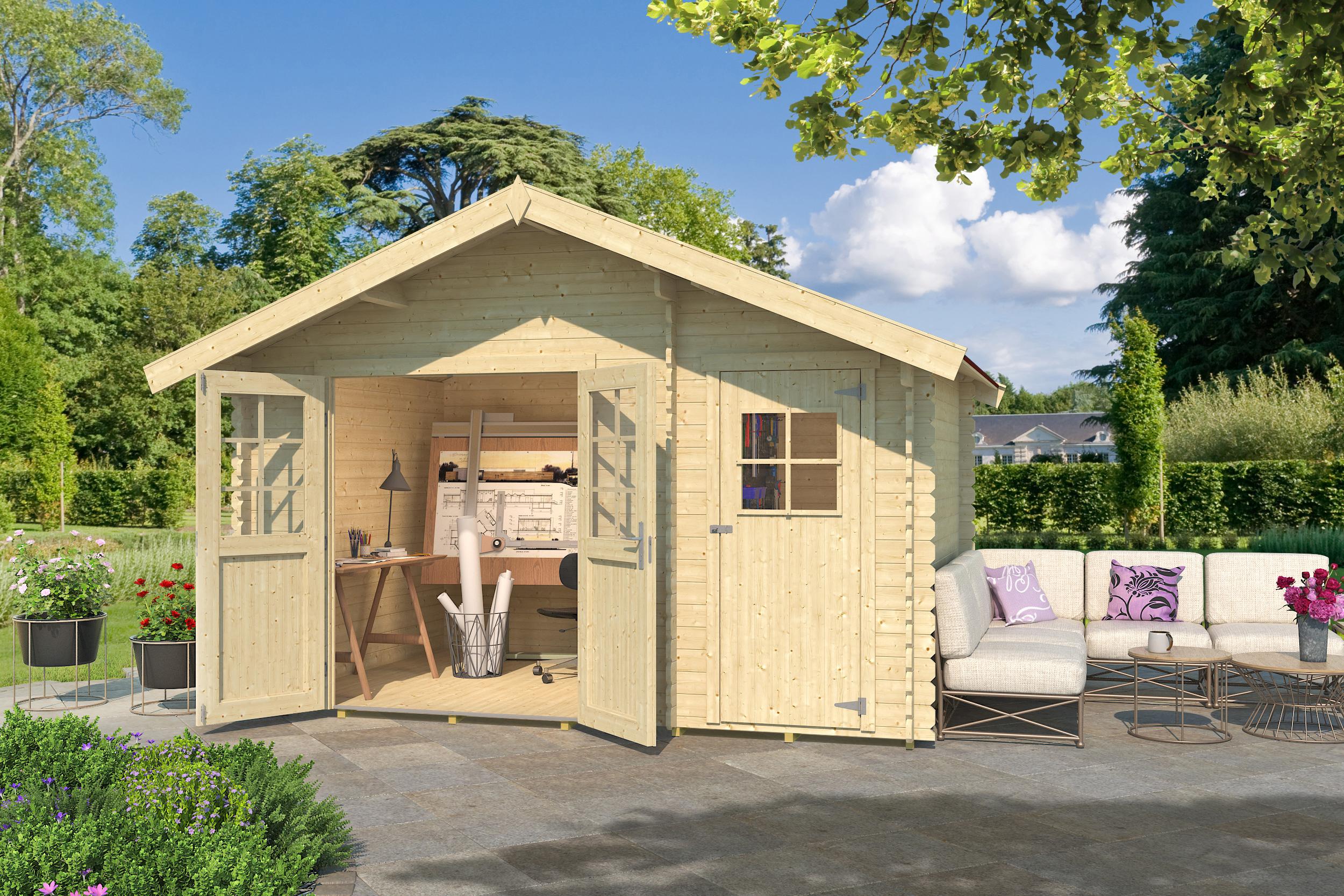 Gartenhaus Vaduz 253, 28mm Wandstärke, 2-Raum Haus - B x T x H - 420.00 x 310.00 x 270.00 - Naturbelassen