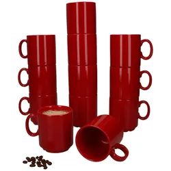12er Set EVENT stapelbare Kaffeebecher ROT Porzellan 250 ml