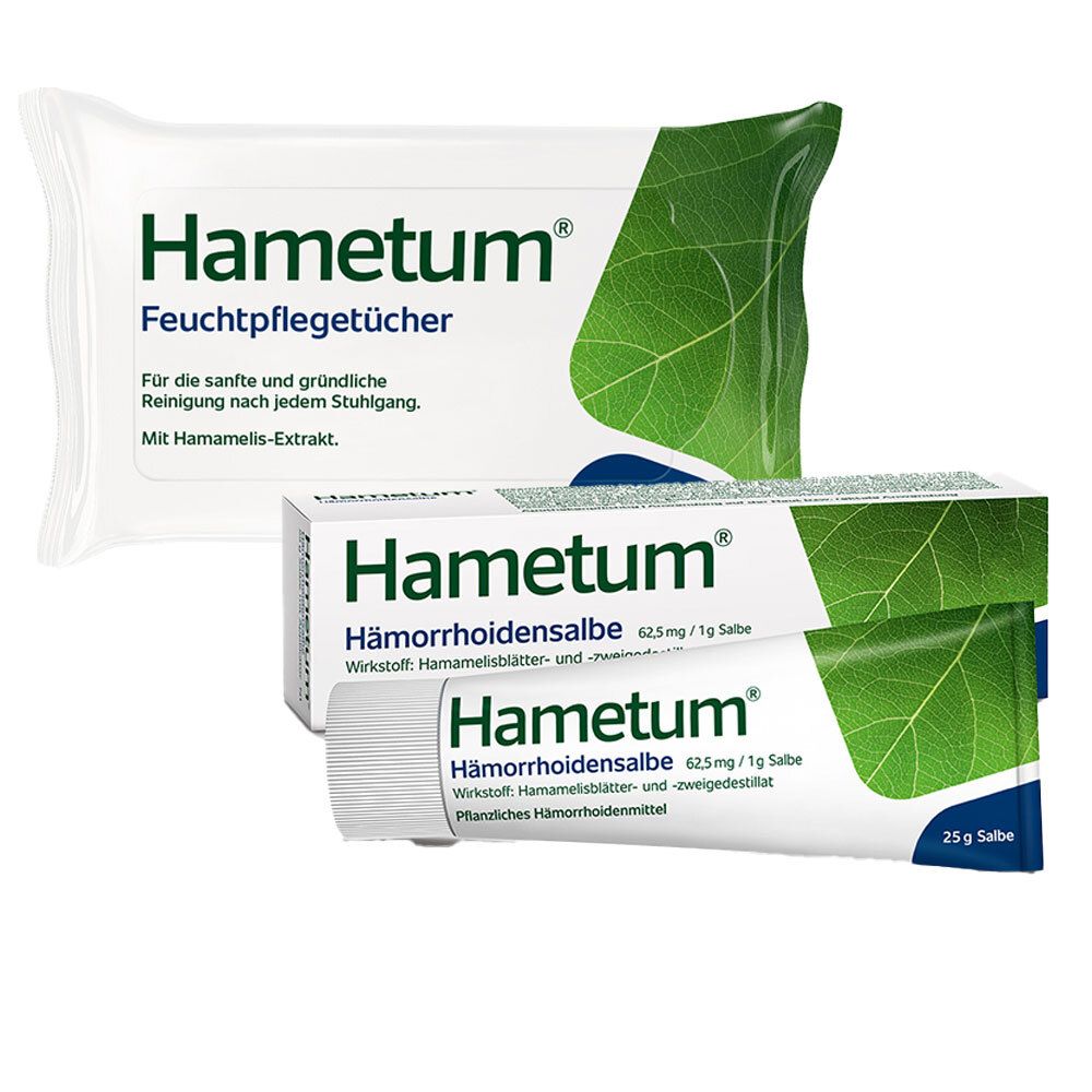 Hametum Feuchtpflegetücher 12er + Hämorrhoiden Salbe 25g 1 St Set