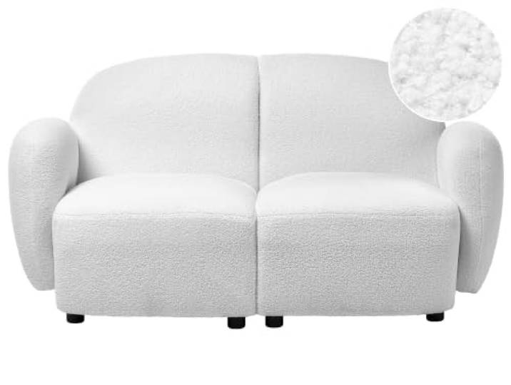 Beliani 2-Sitzer Sofa Cremeweiß Bouclé Gepolstert mit Breiter Sitzfläche Armlehnen Organisches Retro Design Wohnzimmersofa Polstersofa Teddy Stoffsofa