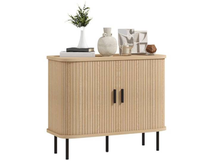 Buffet scandinave à portes coulissantes GARDA aspect bois clair et noir