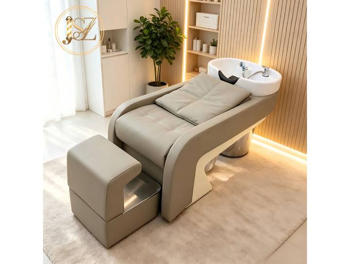 Fauteuil-lit de lavage de cheveux en similicuir pour salon, avec bac à shampoing intégré, pour spa capillaire, vente en gros, direct usine