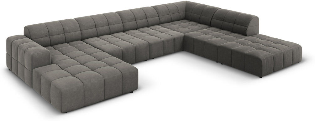 Micadoni Home Chicago 7 Seater Corner Sofa Grey Velvet 70cm H X 262cm W X 364cm D
