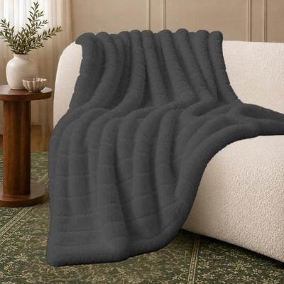 Bluff City Bedding Luxury Oversized Throw Blanket with Plush Sherpa Backing, Ultra Soft Ribbed Texture, 60 x 80 Inch