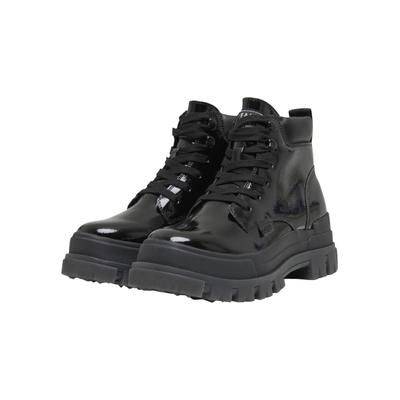 Stiefel BUFFALO "Buffalo ASPHA LACE UP MID - VEGAN PATENT", Damen, Gr. 36, schwarz, Kunstfaser, unifarben, Schuhe Stiefel