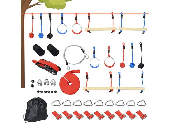 ComfortXL Ninja-Hindernisparcours De-18400 Blau/Schwarz/Rot, Mehrfarbig, Metall, 40x1000 cm, Freizeit & Co, Gartenspielzeug
