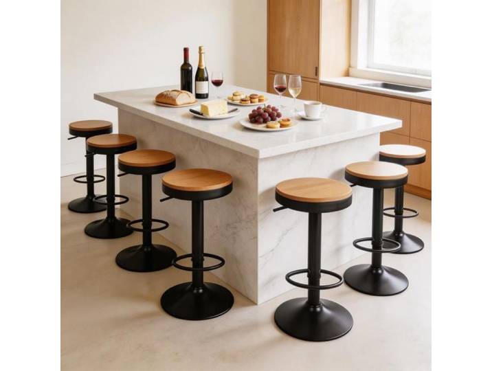 Chleby Lot de 6 Tabourets de Bar Siège Haut Cadre Métallique Chaises avec Repose-pieds Réglable en Hauteur 55 - 75 cm