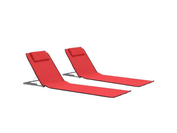 vidaXL Klappbare Strandmatte 2er Set Stahl Und Stoff Rot, Metall, 53x47x160 cm, Gartenmöbel, Gartenliegen