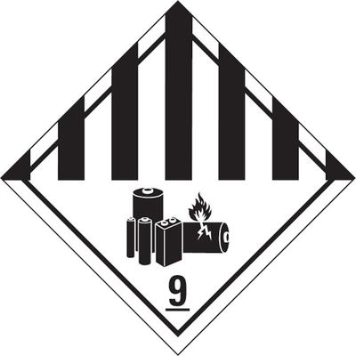 Gefahrzettel, Gefahrgutklasse 9A - Lithiumbatterien - 300x300 mm Folie selbstklebend