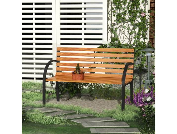 Banc de jardin - 2 places - Structure acier - Assise pin naturel - Style industriel