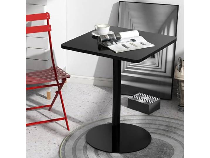 Yopappol Moderner Kommerzieller Quadratischer Hochtisch, Mattschwarzer, Einsäuliger Café-Tisch, Kratzfester Sockeltisch Für Kaffeebar, Dessertladen, Frühstücksrestaurant(70x70x73cm)