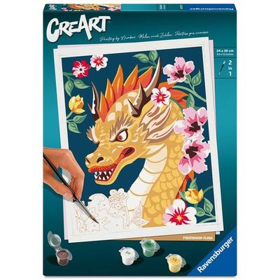 CreArt, Malen nach Zahlen Adults Trend - Feuerdrache Flora
