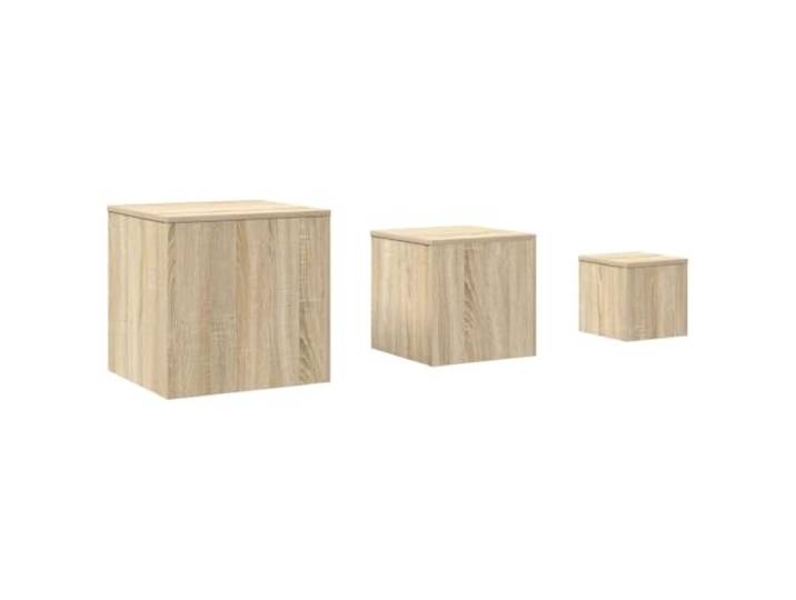 Favemtsl Beistelltisch 3er Set Sonoma-Eiche Holzwerkstoff Vielseitige Satztische im 3er-Pack für Wohnzimmer und Schlafzimmer, pflegeleicht und stapelbar zur Platzersparnis.