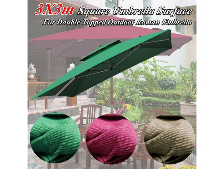 Housse de rechange carrée 3x3m pour parasol romain double, uniquement en tissu, sans structure/branches/support, imperméable et anti-UV