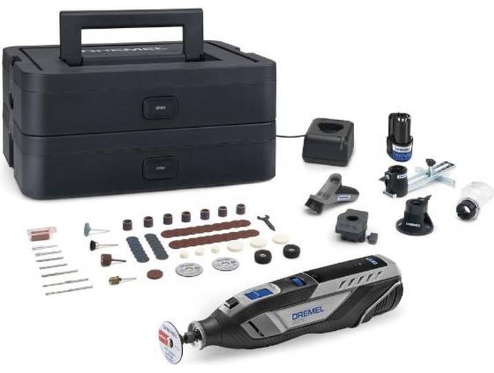 Dremel 8250 Outil Rotatif Multifonction Sans-fil 12V\, 65 acc\, 5 adaptations\, 1 batterie 2Ah\, de 5.000 à 30.000 tr/min