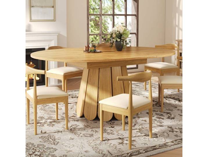 Table à manger extensible table de cuisine peut être étendue en forme ovale 118(158)x118x76.8cm peut accueillir 6 personnes bois