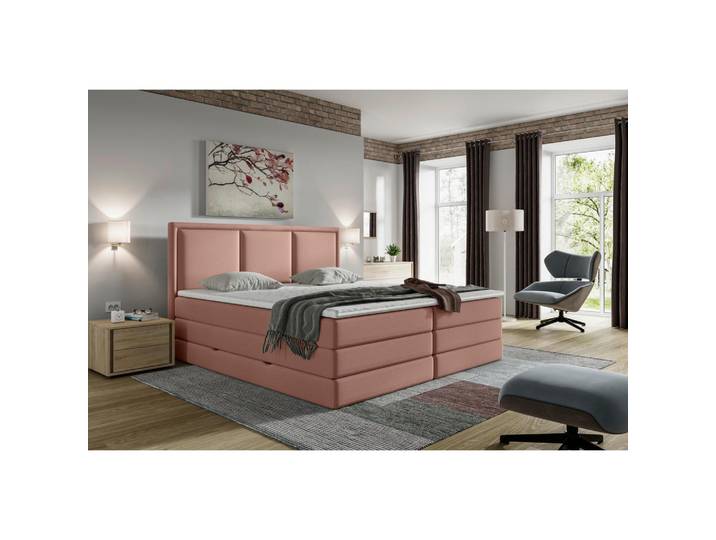 Boxspringbett, Altrosa, 180x200 cm, Textil, Bettkasten & Gepolstertes Kopfteil, Klassisch, MID.YOU