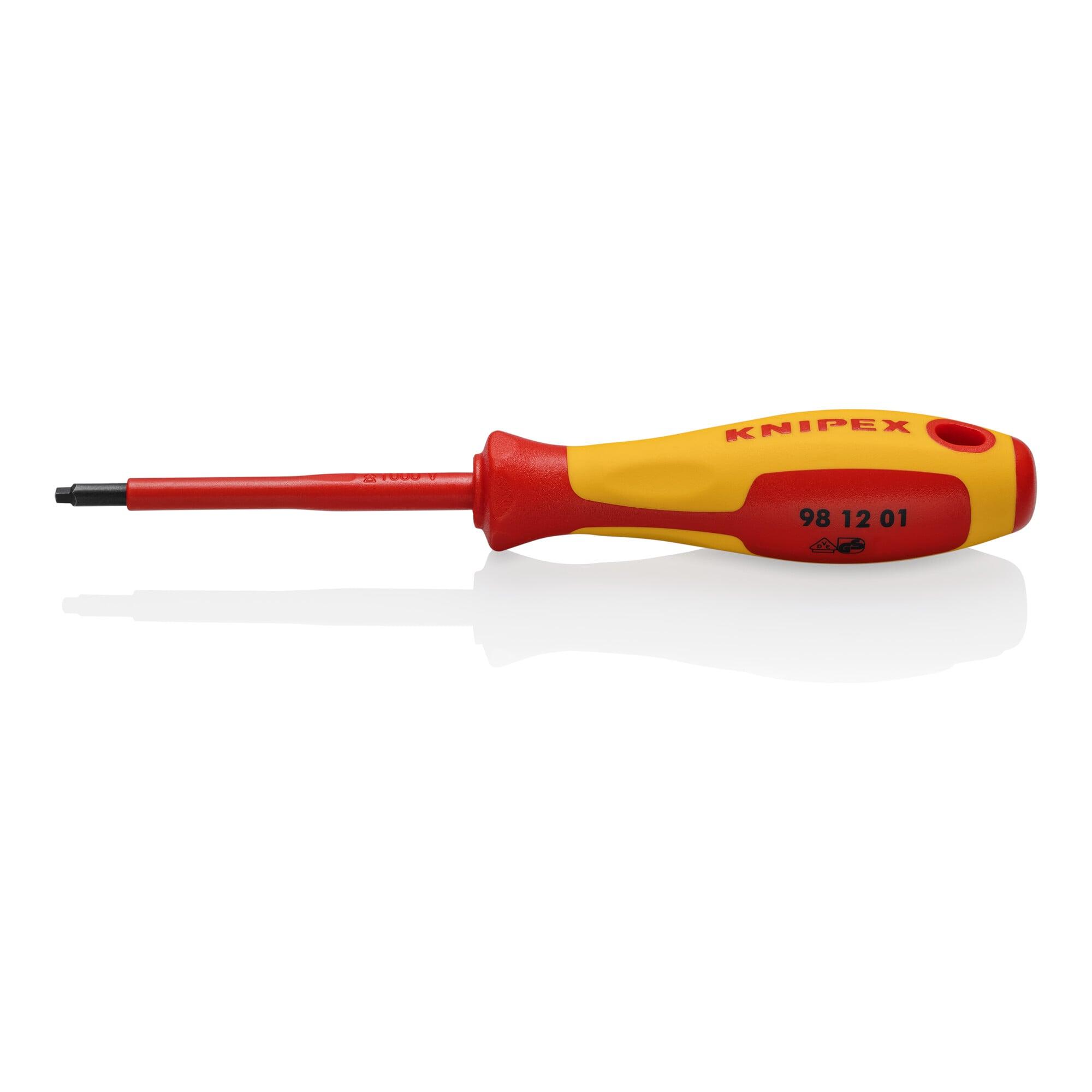 KNIPEX 98 12 01 Schraubendreher für Robertsonschrauben R1 isoliert mit Mehrkomponenten-Hüllen, VDE-geprüft brüniert 185 mm)