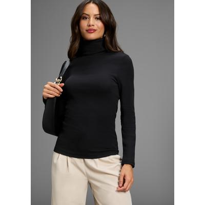 Langarmshirt AJC, Damen, Gr. 44/46 (L), schwarz, Rippware, Obermaterial: 95% Baumwolle, 5% Elasthan, clean, unifarben, Basic, sehr figurbetont, Shirts Langarmshirt, sehr figurbetont, Rollkragen, Basic-Stil