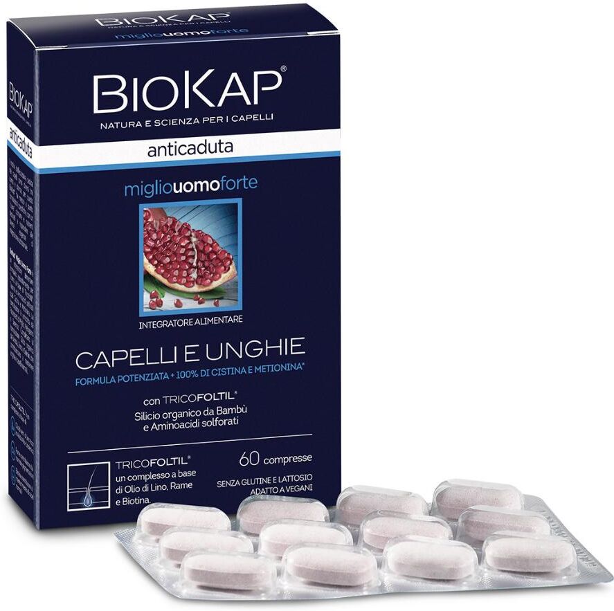 BIOS LINE SpA Biokap Anticaduta Miglio Uomo Forte Con Tricofoltil 60 Compresse - Integratore Alimentare Anticaduta Uomo