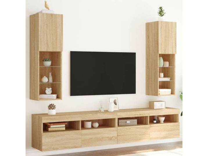 Meubles TV avec Lumières LED 2 pcs Armoires de Télévision Murales Meubles Télé avec Rangement Salon Salle de 837020