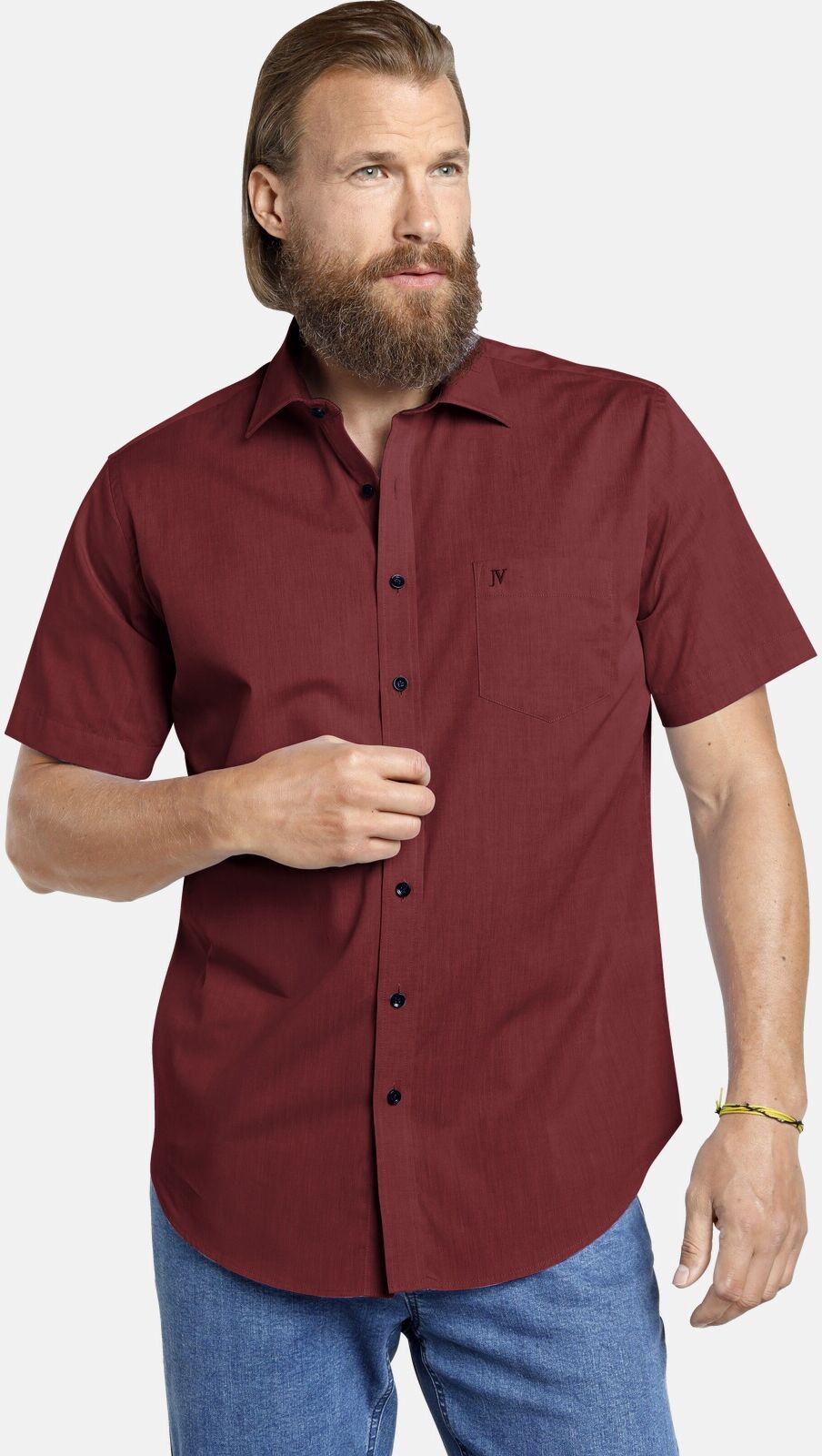 Kurzarmhemd JAN VANDERSTORM "Doppelpack Hemd EVIN", Herren, Gr. 3XL, weit, rot (weiß rot), Obermaterial: 100% Baumwolle CO., Hemden Kurzarmhemd