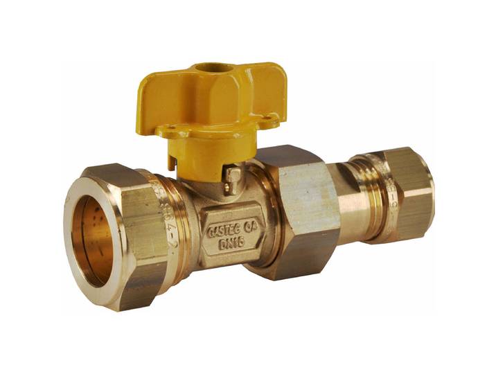 Riko Gaskogelkraan - Messing - Gastec - 22mm knel x 15mm knel