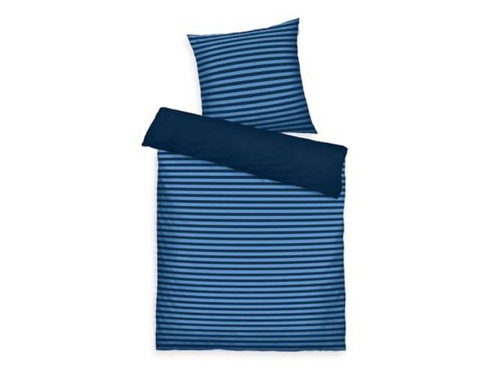 TOM TAILOR Housse de Couette\, 80x80 cm + 155x220 cm\, 100% Coton/renforcé\, avec motif réversible et zip coloré de qualité\, MEDIUM STRIPES Bleu (Dark Navy & Cool Blue)
