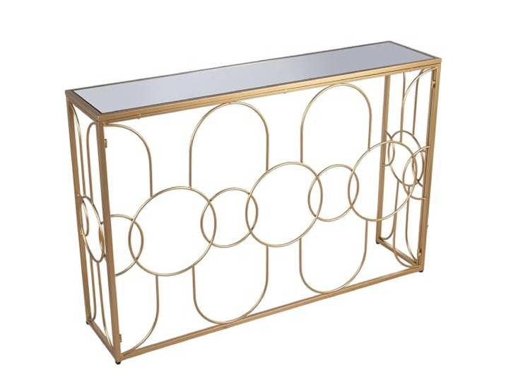 DRW Konsole, Eingangsschrank, aus Metall und Glas, vergoldet, 120 x 28 x 80 cm, Gold, 120x28x80cm