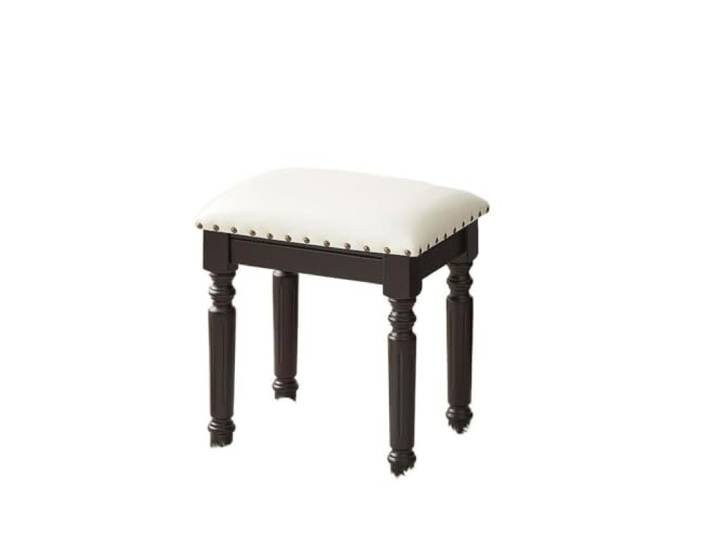 Schwarzer Vintage-Make-up-Hocker Mit echtem Ledersitz, klassische Frisiertischbank for Schlafzimmer-Waschtischdekoration‌(Color 4)