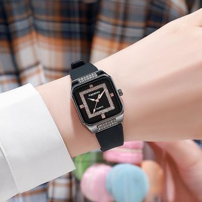 Fusion Finds Elegant Square Quartz Watch With Soft Silicone Strap For Women Minimalist Fashion Wristwatch black