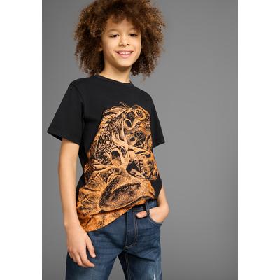 T-Shirt KIDSWORLD "GECKO", Jungen, Gr. 140/146, schwarz, Jersey, Obermaterial: 100% Baumwolle, bedruckt, Basic, Rundhals, Shirts T-Shirt, Kurzarm, Basic-Passform, bedruckt, Rundhalsausschnitt