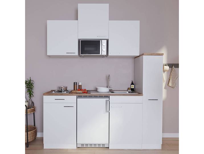 Singleküche Luis III mit Mikrowelle 180cm Braun/Weiß/Weiß Kochplatte