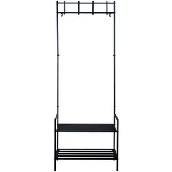 Garderobe mit Schuhschrank schwarz Jackenständer Metall Dogstation Garderobe Leinenparkplatz Hund, 4x Kleiderhaken, Ablage MDF, freistehend, H 168,5 cm