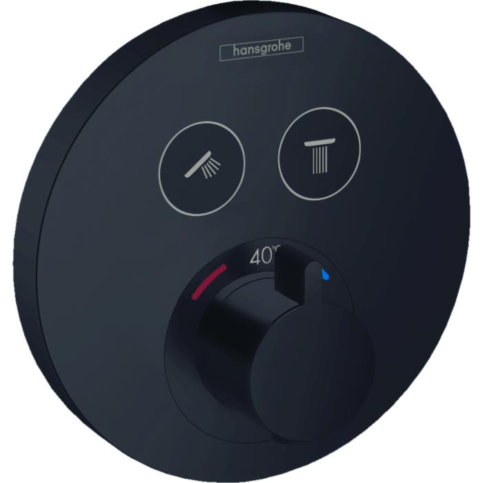 hansgrohe ShowerSelect S Fertigmontageset 15743670 Unterputz-Thermostat, für 2 Verbraucher, mattschwarz