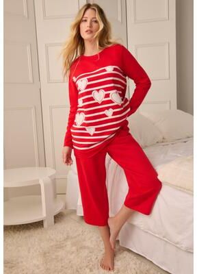 Plus Size Women's 2-Piece Set Sweatshirt Capri by Avenue Body in Radiant Red (Size 3X)