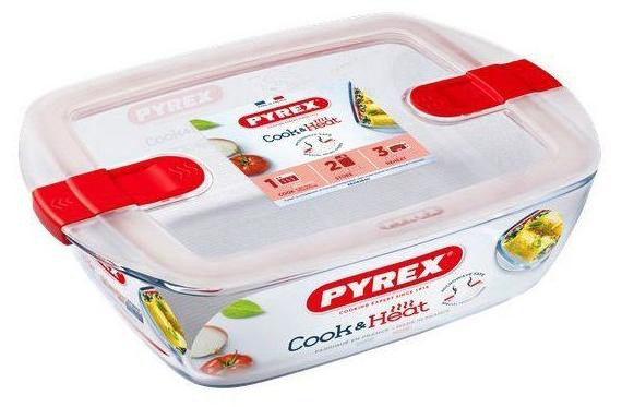 Set van 3 rechthoekige Pyrex Cook & Heat bewaarboxen van 1,1 liter met magnetronbestendige deksels