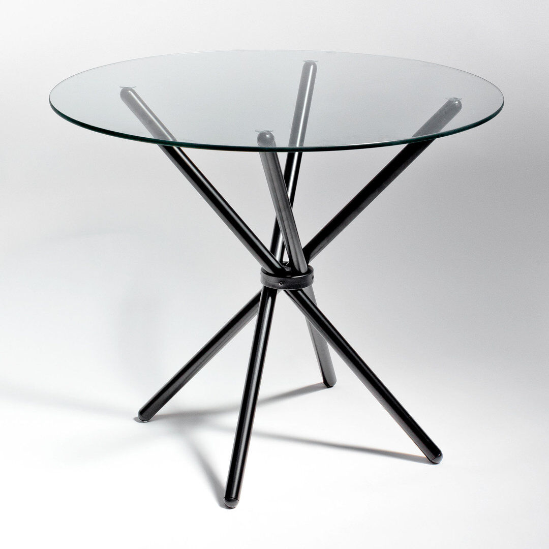 Ebern Designs Metairie Round Glass Top Dining Table with Steel Base Black