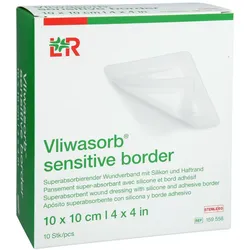 Vliwasorb Sensitive Border 10x10cm Superabs.wundv. 10 St
