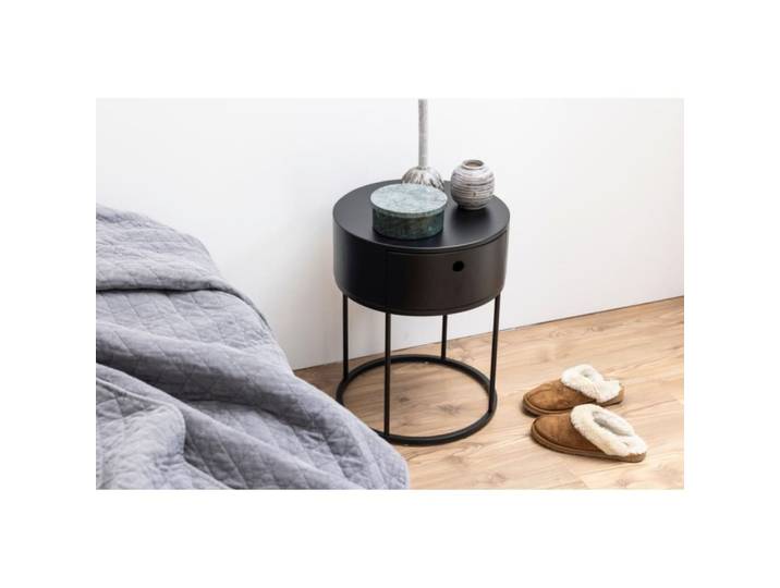 Table de chevet ronde de style contemporain noir