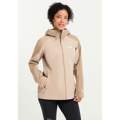 Outdoorjacke JACK WOLFSKIN "WILDBOUND 2L JKT W", Damen, Gr. S (36), beige (oyster), Obermaterial: 100% POLYESTER. Futter: 100% POLYESTER, Jacken Outdoorjacke, mit Kapuze, atmungsaktiv, wasserdicht, windabweisend