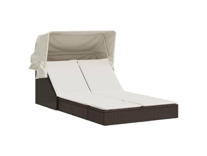 MNCVXAXG Doppelliege mit Himmel und braunen Kissen aus Polyrattan PE-Rattan und pulverbeschichteter Stahl, einziehbarer Baldachin, Rückenlehne in 2 Positionen, Kissen abnehmbar und waschbar