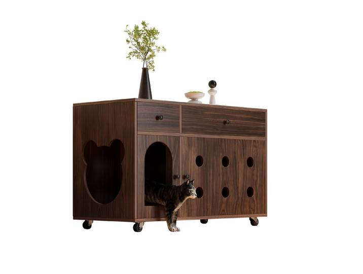 Yorbay Mehrzweckschrank Katzentoilettenschrank mit Rollen verstecktes Katzenklo Möbel mit Stauraum geruchsarm Design Sideboard