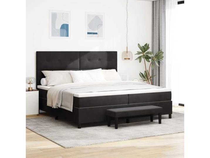 Boxspringbett mit Kopfteil schwarz 200 x 200 cm Samt Kopfteil aus Samt, Holzstruktur, mittelfeste Schaumstoffmatratze, 203 x 200 x 128 cm, einfach