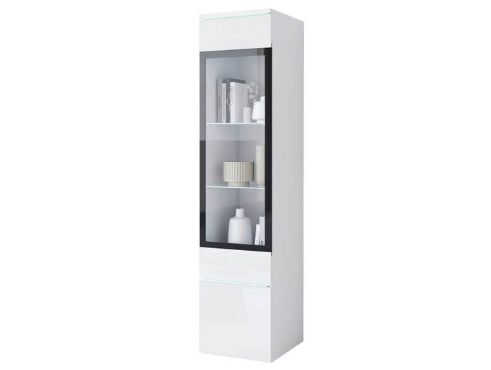 Livetastic Vitrine Vera, Weiß, Weiß Hochglanz, Kunststoff, 3 Fächer, kaltweiß, 30x130x33 cm, Fsc, stehend, hängend, Wohnzimmer, Wohnwände, Vitrinenschränke