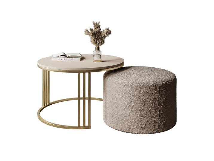 COUCHTISCH mit Hocker LORI MAT gebürstetes Gold/Kaschmir matt/Coral 50