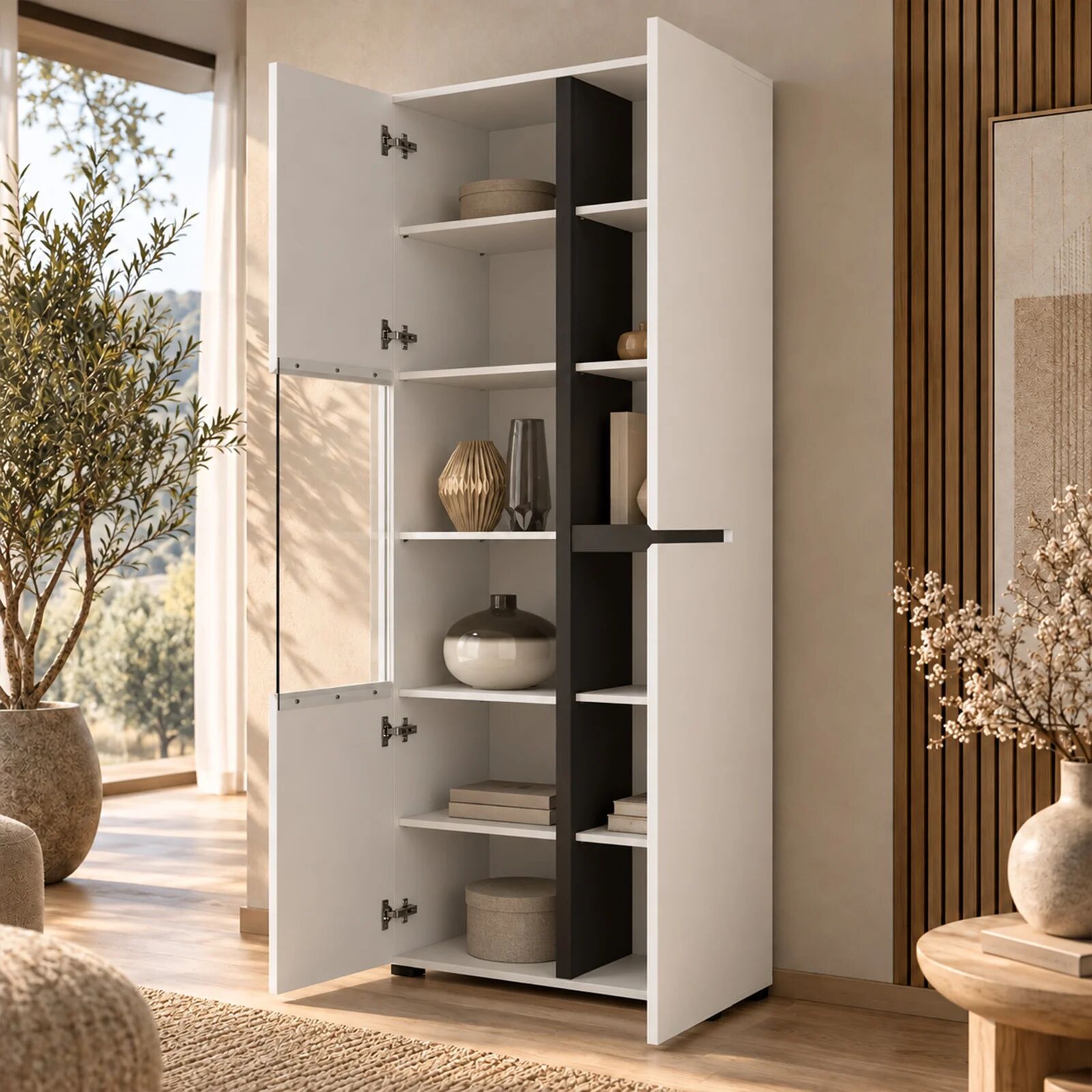 garneroarredamenti Vetrina 80x184h cm 4 ante bianco opaco Lolla