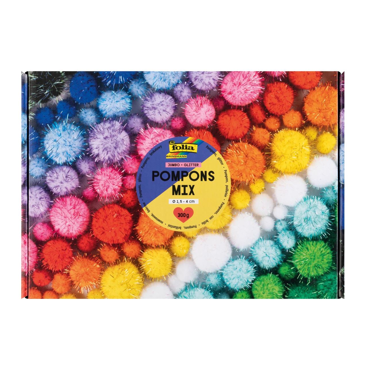 folia Pompons farbsortiert Jumbo Glitter Ø 1,5 - 4,0 cm, 730 St.
