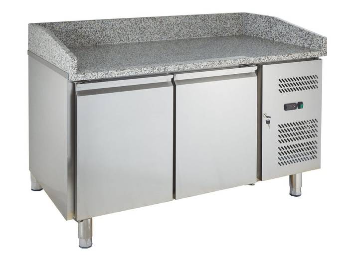 GastroHero Dönergrill Kühlschrank Pizzakühltisch 151 cm Granit 2 Türen Edelstahl, 235 W, Digitale Temperaturanzeige, automatische Abtauung, energieeffizient